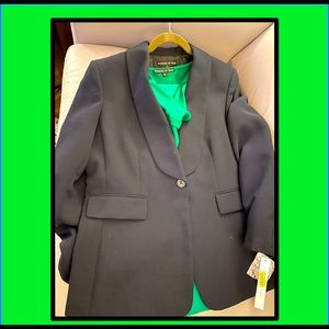 Ladies 3 pc Preston York Suit Black Jacket, Emerald Green Blouse & Dress Slacks.